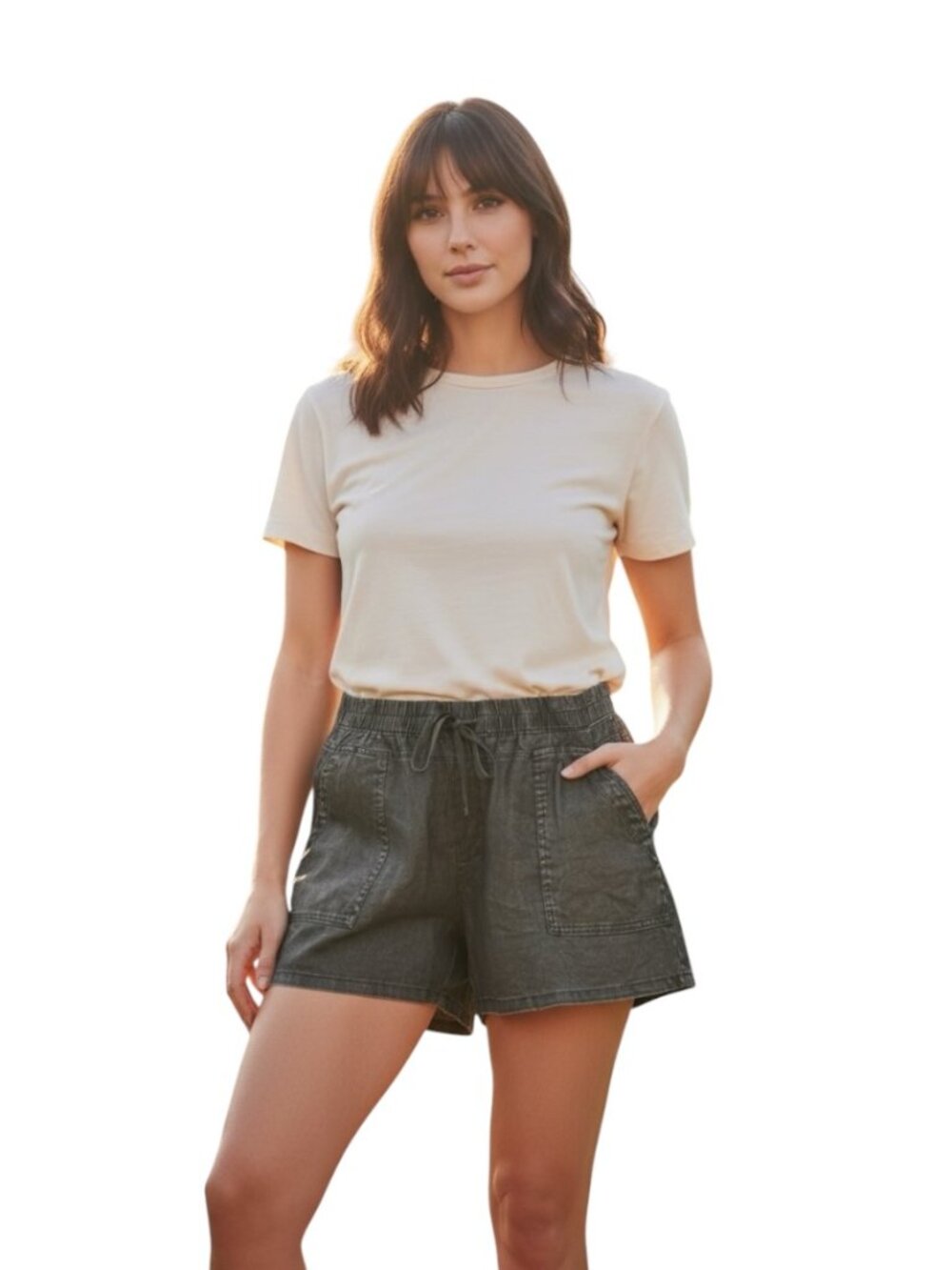 NWT KUT From The Kloth XXL Dark Olive Linen Blend Shorts Pull On Elastic Waist